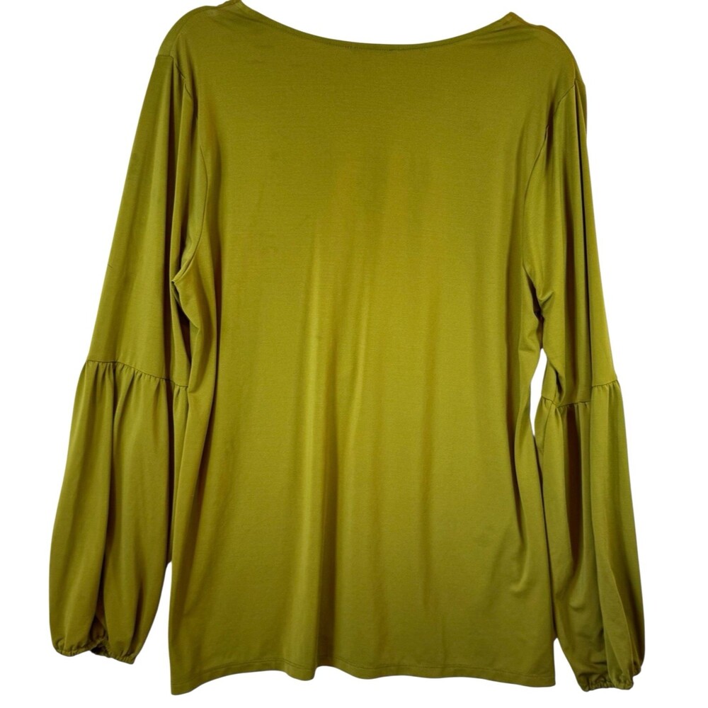 CARMEN MARC VALVO Blouse Top XL Olive Green Long Sleeve‎ V-Neck Zipper - Picture 5 of 8